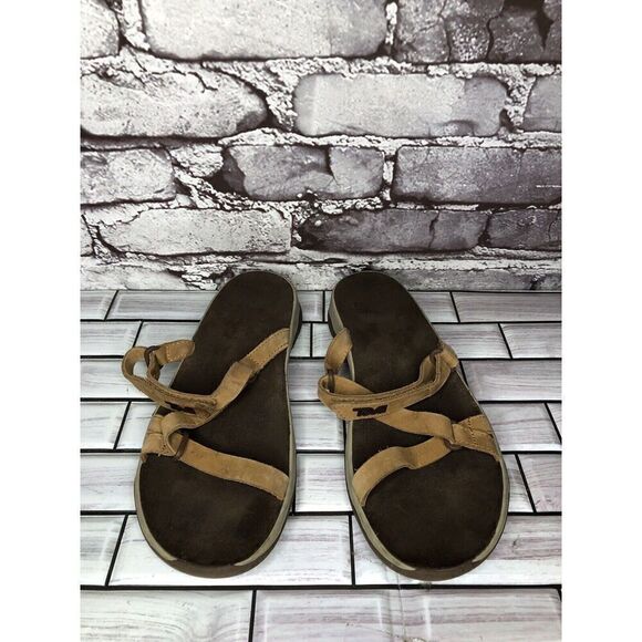 Teva Elzada Pecan Brown Leather Slides Sandals Women Sz 8M US/39EU 1099274 - Picture 5 of 16